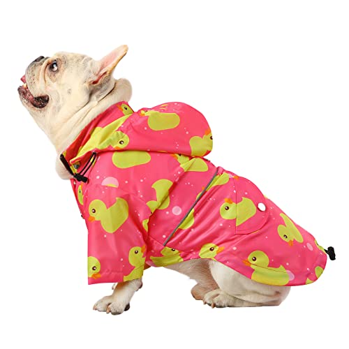 Premium 2 Layer Zip Dog Raincoat Poncho w (Large / Ducks Pink)