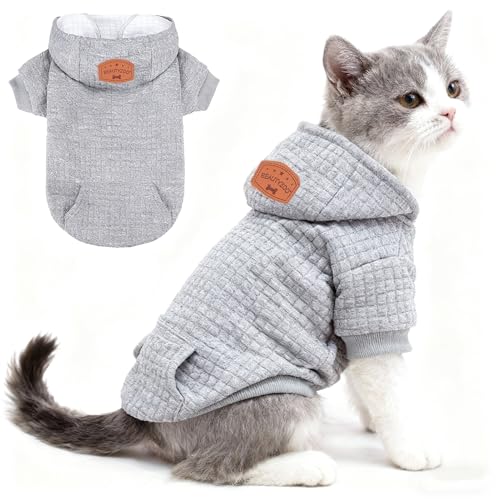 Small Dog Hoodie Sweater with Pockets (Grey / XXS (Back: 8",Chest: 10", Neck: 7.5"))