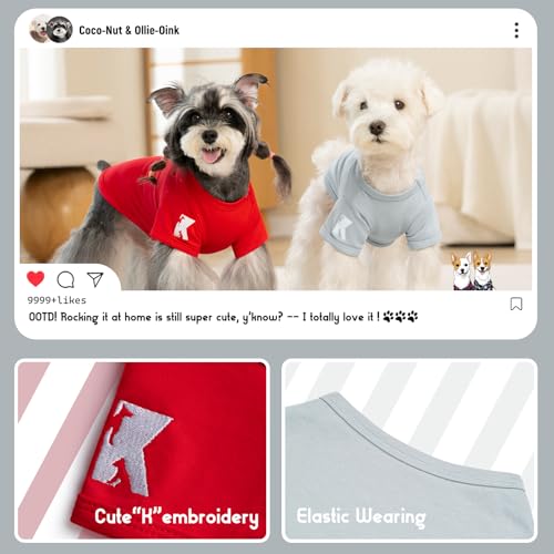 Dog Shirts Breathable Cotton Stretchy (Sunny Red & Smoky Blue / XL-(15~24lb) | Chest(~20.8"))