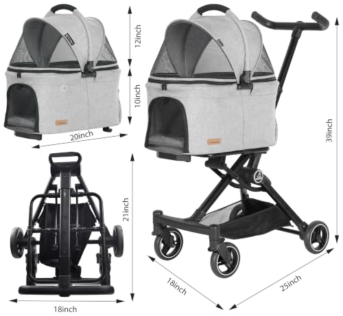 2026 Upgraded Version 3 in 1 Dog Cat Stroller with Detachable Carrier Lightweight Folding Portable All Terrain Pet Travel System Puppy Kitty Doggie Bunny Stroller for 30lbs (Light Grey)