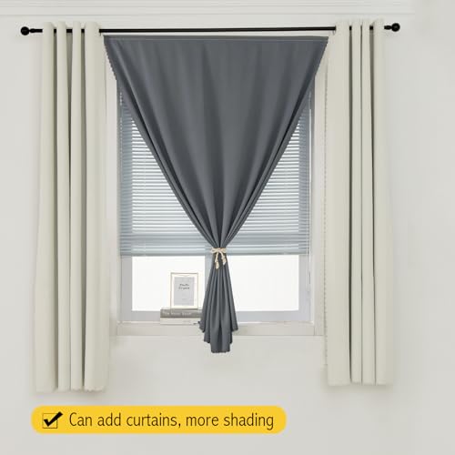 Magic Tape Stick On Curtains Window Shades Pull Down Blackout Window Cover Blackout Curtains for Bedroom No Drillng Self Adhesive Curtains No Rod Small Window (59"W x 84"L (Pack of 2) / Grey)