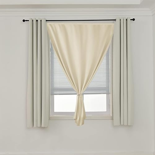 100% Blackout Stick Curtain Portable Black Out Curtains Adhesive Curtains for Bedroom Living Room No Drilling (Beige/ Thickened / 47"W x 59"L (Pack of 1))