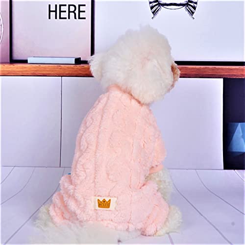 Plush Dog Pajamas for Cold Weather 4 Legged Clothes for Dog Cat Stretchy Puppy Kitten Onesie with Buttons Warm Soft Pet Jumpsuit Winter Coat Pink Large (Large / APink)