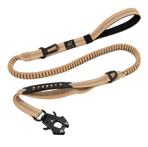 Tactical Shock Absorbing Bungee Dog Leash Heavy Duty (Khaki / Aviation aluminum)