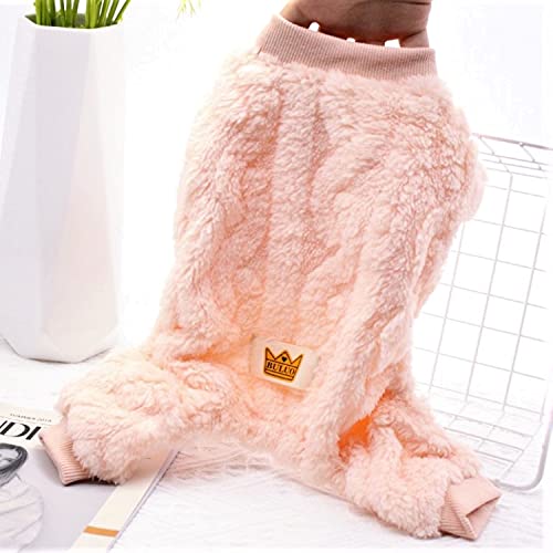 Plush Dog Pajamas for Cold Weather 4 Legged Clothes for Dog Cat Stretchy Puppy Kitten Onesie with Buttons Warm Soft Pet Jumpsuit Winter Coat Pink X (X-Large / APink)