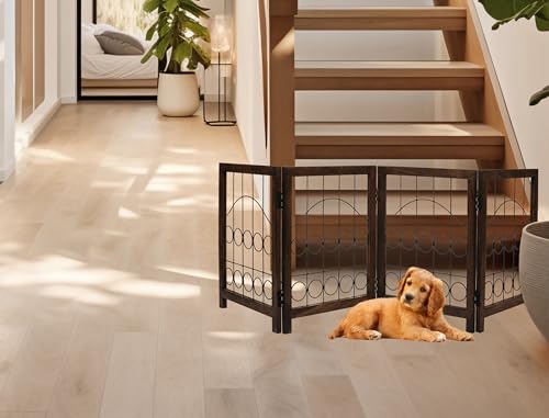 Freestanding Pet Gate for Dogs (Burnt / 72"x24" Circle 4 Panels)