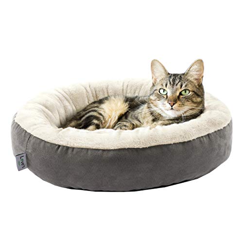 Round Donut Cat and Dog Cushion Bed (Grey / 19.7"L x 19.7"W x 5.9"Th)