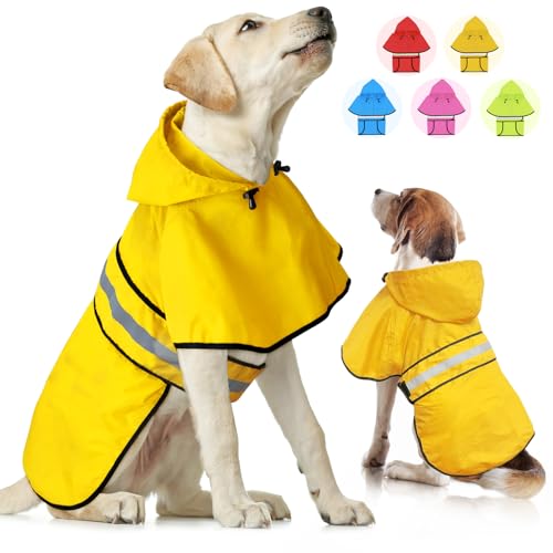 Dog Raincoat Waterproof Dog Rain Jacket with Leash Hole (Large / Yellow)