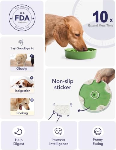 Ceramic Slow Feeder Dog Bowls Small Breed (Pink+Green(2 Pieces) / S-0.6 Cups)