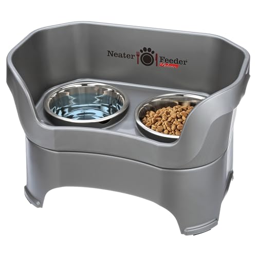 Neater Feeder Deluxe Mess Proof Dog Bowls Elevated for Large Dogs Over 40 lbs (Large with Standard Bowl / Gunmetal Grey)