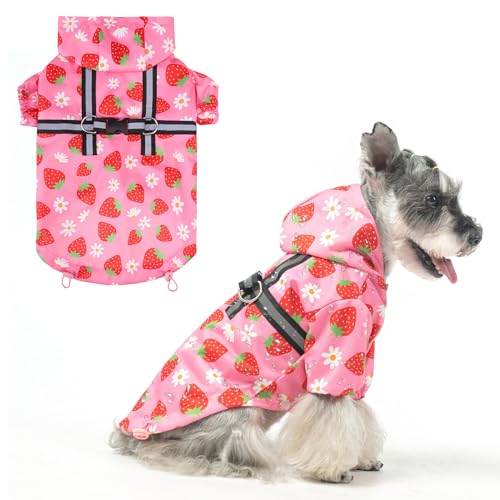 Dog Raincoats for Small Dogs (Strawberry Pink / S(Back 13.2", Chest 18.5", Neck 13.9"))