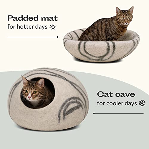 Cat Cave Merino Wool Bed for Indoor Cats (Light Gray / Medium)