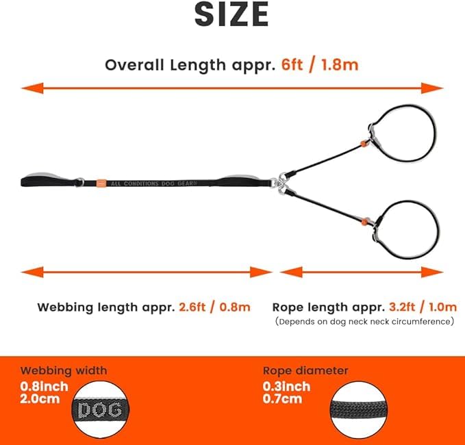 Slip Lead Leash 2 Dogs (Red / w/ Handle)