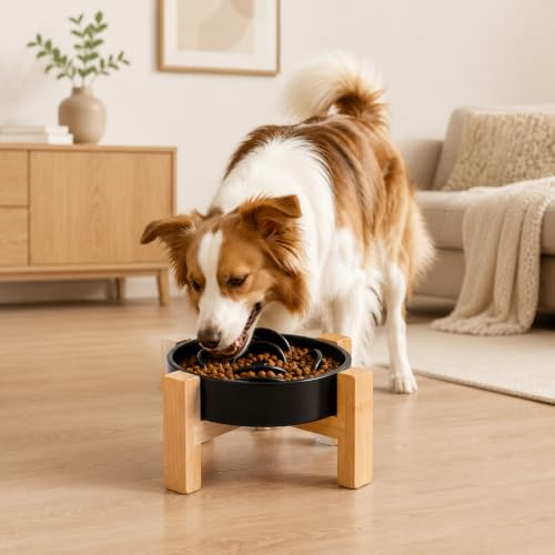 8.66 in Dog Bowl Ceramic Slow Feeder for Medium Large Dogs (Black / 8.26in)