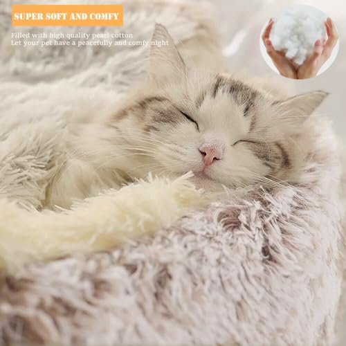 Calming Round Dog Bed & Cat Cave with Hooded Cover (20x20inch / Coffee)