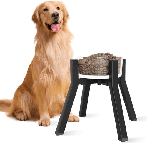 Dog Bowl Stand for Medium & Large Dogs (Height: 11", Width: 7-10.6" / Black, 4-Legs, 11H-Square)
