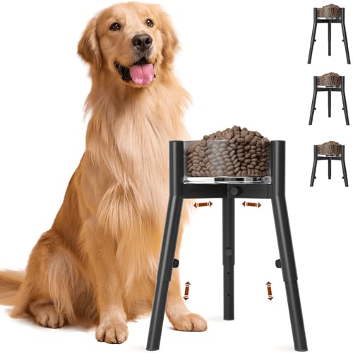Dog Bowl Stand for Large Dogs (Height: 9.8-13.4", Width: 7-10.7" / Black, 9.8-13.4H-Round)