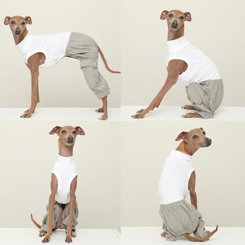 D Doggy Star Italian Greyhound Clothes Cargo Pants Onesie Outfit Whippet for Dog Coat (M / Grey Cargo)