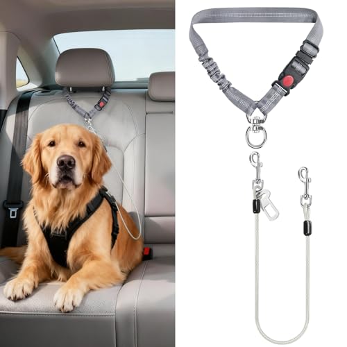 Dog Seat Belt for Car Stainless Steel 3 in 1 Dog Seatbelt Grey (Gray)