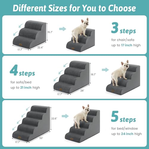 Wide Dog Stairs for Small Dog 15.7" H (Dark Grey / Wide:17.7"x22.4"x15.7")