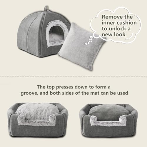 Cat Bed Cave Cat Beds for Indoor Cats (Grey / 17.5"D x 17.5"W x 17.5"H)
