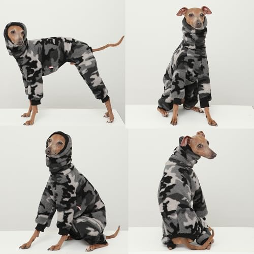 D Doggy Star Italian Greyhound Sweater Turtleneck Outfit Camo Warm Fleece Onesie Clothes Whippet for Dog Coat (2XL / Flc Grey Camo)