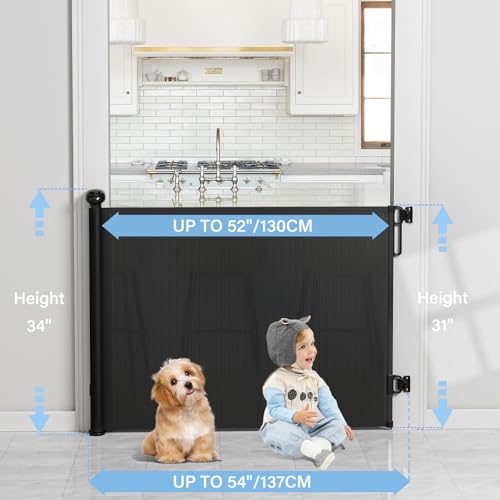 Retractable Baby Gates for Stairs & Doorways (A-black / 34" Tall x 54" Wide)