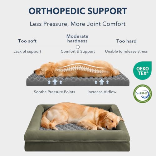 Orthopedic Dog Bed Waterproof Pet Sofa for Large Sized Dogs (Olive Green / 36.0"L x 27.0"W x 7"Th)