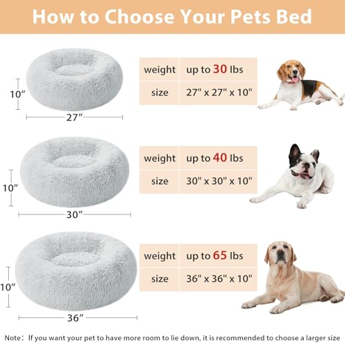 Large Round Calming Dog Bed Cat Bed for Comfy Sleep (45"L x 45"W x10"Th / light grey)