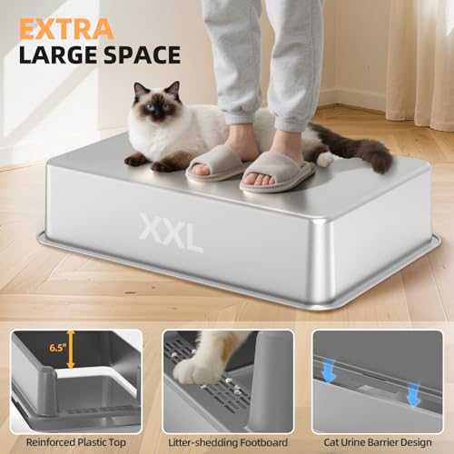 Stainless Steel Cat Litter Box (3 - Light Gray (Pack of 1))