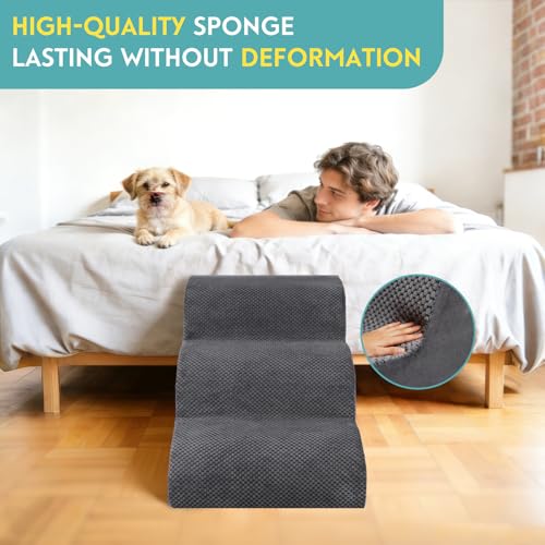 Dog Stairs for Small Dogs (Grey / 3-Step (H: 15.7IN))