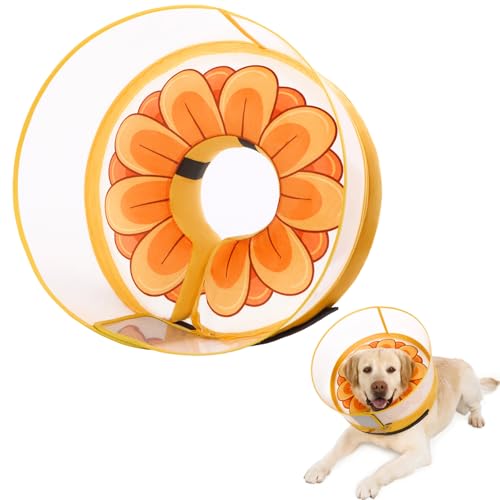 Inflatable Dog Cone Collar with Enhanced Anti (X-Large / Yellow Flower)