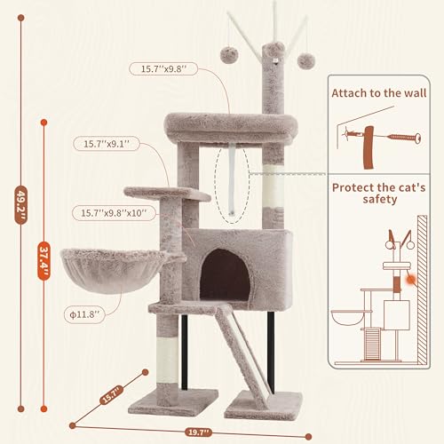 Cat Tree Tower for Indoor Cat (47.24 inches / Muchroom)