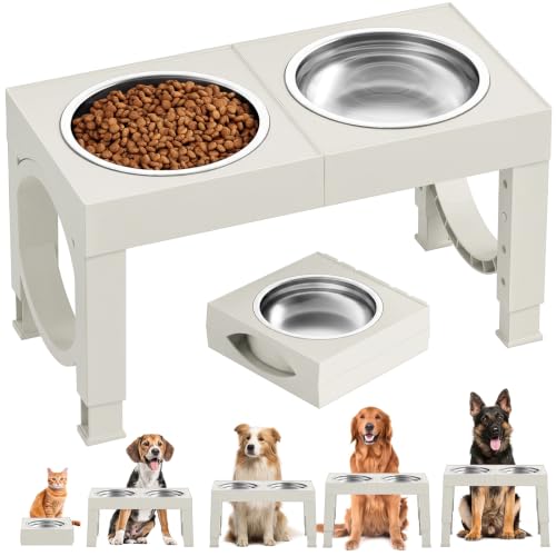 Elevated Dog Bowls Large Breed Raised Dogs Bowl Stand Large (B-White)