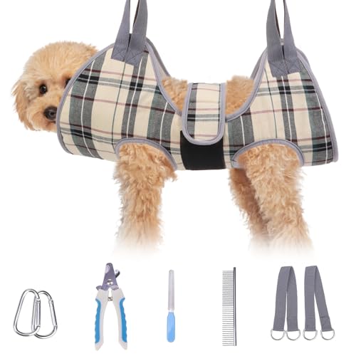 Dog Grooming Hammock for Small Dogs (XS (Leg Spacing: 6-9.5" / Max W: 15lbs) / Beige)