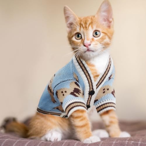 Small Dog Sweaters Cute Bear Dog Cardigans Clothes for Small Medium Dogs Boy Girl Puppy Cat Knitting Cardigan Outfits Dogs Winter Coats Warm Pet Doggy Clothes Soft Knitwear Apparel (Blue / Small)