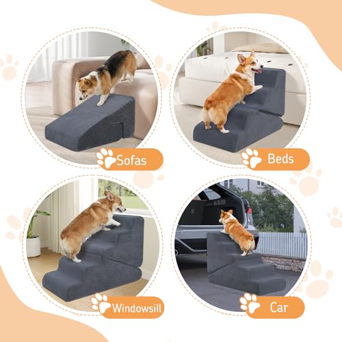 Dog Ramp for Bed (Grey / Standard 3 Step)