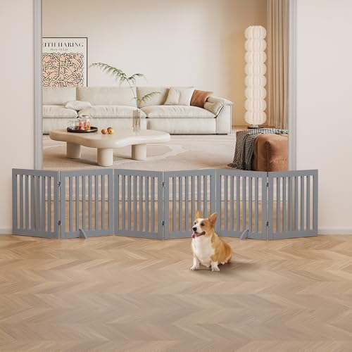 120" Extra Wide Pet Gate and Pet Playpen Combination for Dog Cat (Gray / 120"W×24"H)