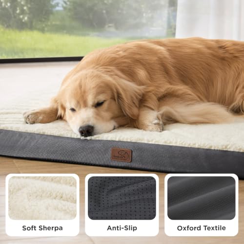 XL Dog Bed Extra Large Pet Bed with Comfy Sherpa (44"L x 32"W x 3"Th / Grey)