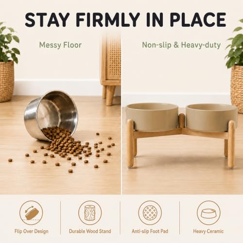 Ceramic Dog Bowls Elevated (Greige)
