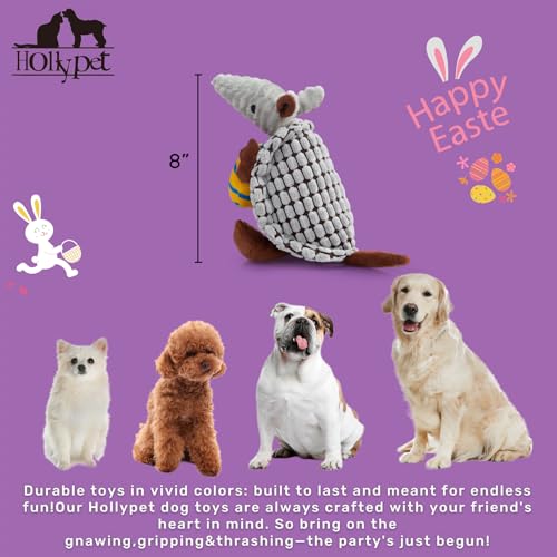 Armadillo Squeaky Puppy Dog Toys for Small Medium Dogs (8 IN / Gray with Yellow Easter Egg)