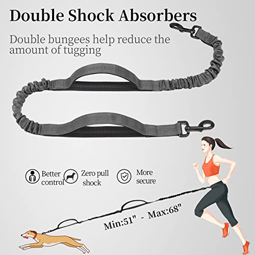 Hands Free Dog Leash with Zipper Pouch (Grey / Large)