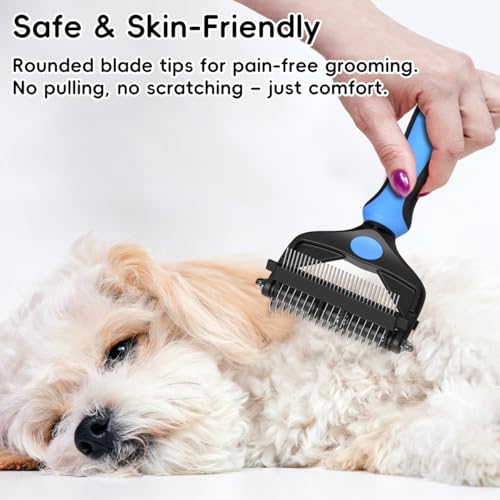 3-in-1 Professional Pet Grooming Brush for Dogs & Cats – Dematting Comb, Undercoat Rake & Deshedding Tool for Long & Short Hair, Heavy Shedding & Matted Fur (Blue) (Blue)