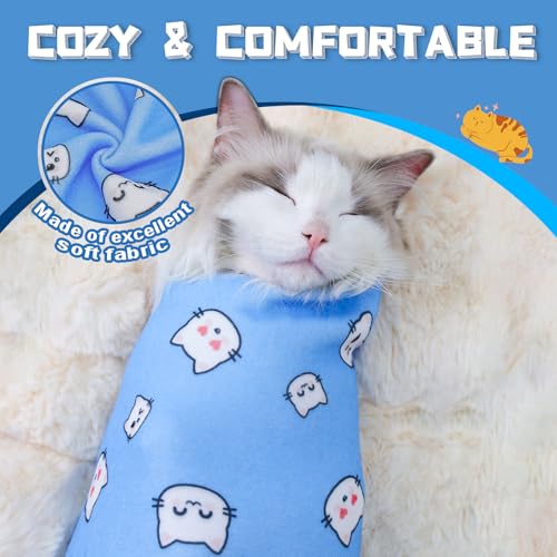 Cat Grooming Wrap for Nail Trimming (L-27.6in ( Weight:＜ 17lbs ) / BlueCat)
