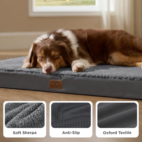 Washable Dog Beds Large Sized Dog with Comfy Sherpa (36"L x 27"W x 3"Th / Dark Grey)