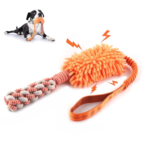 Dog Puppy Toys Dog Squeak Toys Plush Dog Toy with Dog Ropes Knots for Fun and Teeth Cleaning (Orange / Dog Bite Stick Toy)