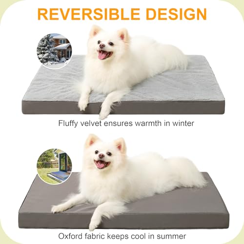 Orthopedic Dog Bed for Small Dogs with Waterproof Lining (Light Grey / 23.0"L x 17.0"W x 3.0"Th)