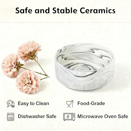 Elevated Raised Ceramic Dog Bowl with Bamboo Stand (Marble Gray / Large)