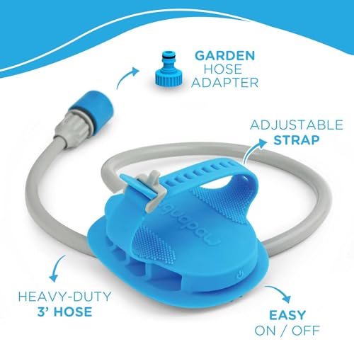 5-in-1 Horse & Dog Bath Brush & Curry Comb - XL Blue Silicone - Includes 3-ft Shower Hose Attachment & Adapter - Adjustable Spray Scrub Massager - Great for Horses & Big Dogs (X-Large)