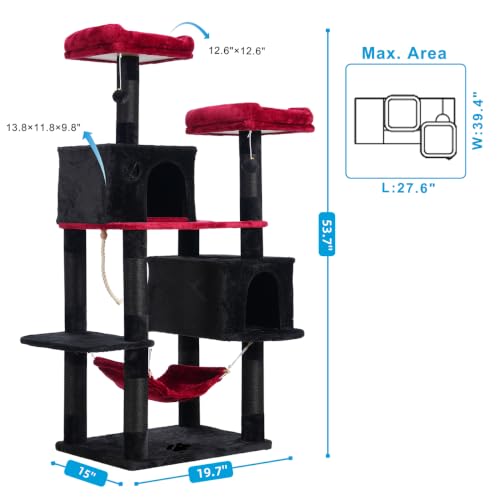 Cat Tree Tower with Sisal Scratching Posts (53.7 Inches / Black and Red)